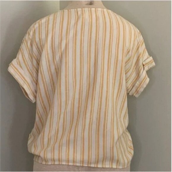 Anthropologie Cloth & Stone Yellow and White Linen Blend Stripe Shirt Size Small - Picture 2 of 7